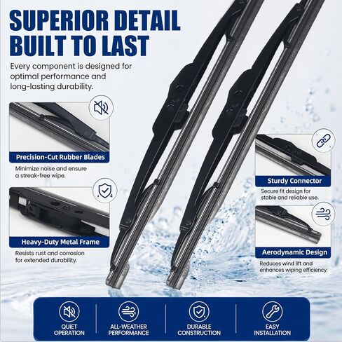 Windshield Wiper Blades for Jeep Wrangler YJ 1987-2006, Front Replacement Wiper Blade Set 2 Pack, Replace 83505425 19712.01, All Weather Automotive Wipers Easy Install Durable Rubber in Saudi Arabia