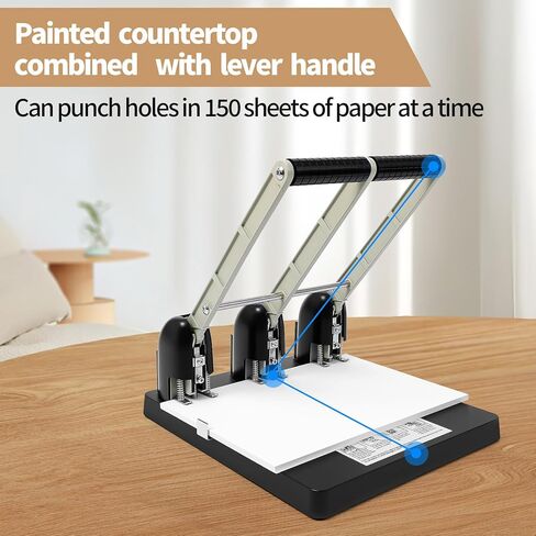 Heavy Duty 3 Hole Punch for Binder 150 Sheet Capacity, Professional Paper Hole Puncher with Ergonomic Handle & Replaceable Cutter Head,Large Tray for Office Home School Print Shop Use in Saudi Arabia