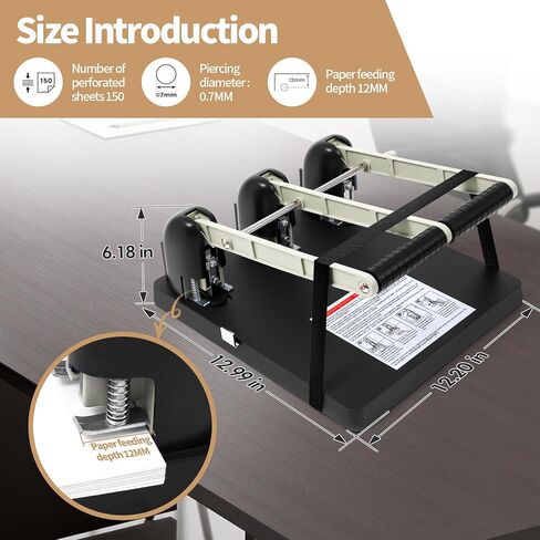 Heavy Duty 3 Hole Punch for Binder 150 Sheet Capacity, Professional Paper Hole Puncher with Ergonomic Handle & Replaceable Cutter Head,Large Tray for Office Home School Print Shop Use in Saudi Arabia