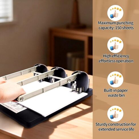 Heavy Duty 3 Hole Punch for Binder 150 Sheet Capacity, Professional Paper Hole Puncher with Ergonomic Handle & Replaceable Cutter Head,Large Tray for Office Home School Print Shop Use in Saudi Arabia