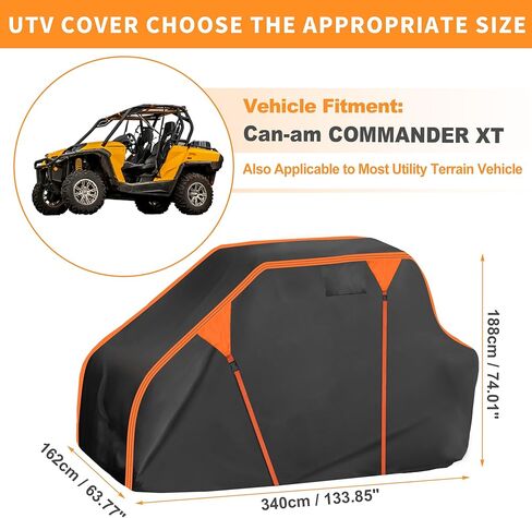 X AUTOHAUX UTV Cover for Can-am COMMANDER XT Waterproof Side by Side Cover Outdoor Sun Rain Storage Protection 210D-PU Black 340x162x188cm/133.86x63.78x74.02in in Kuwait