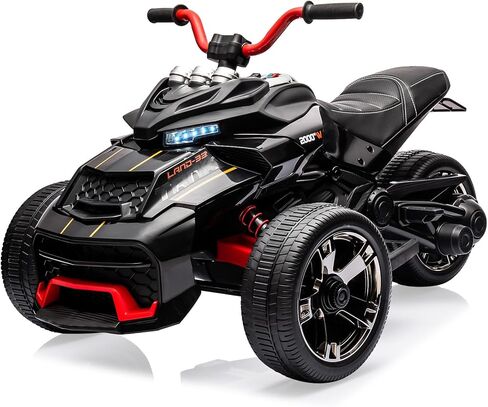 12V Kids Ride On ATV, Motorcycle, 3 Wheeler Electric Vehicle for Kids 3-8 Toddler Battery Powered Toy Car for Boys and Girls, Led Lights, Treaded Tires, Music, Red in Saudi Arabia