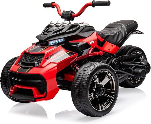 12V Kids Ride On ATV, Motorcycle, 3 Wheeler Electric Vehicle for Kids 3-8 Toddler Battery Powered Toy Car for Boys and Girls, Led Lights, Treaded Tires, Music, Red in Saudi Arabia