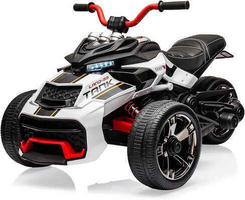 12V Kids Ride On ATV, Motorcycle, 3 Wheeler Electric Vehicle for Kids 3-8 Toddler Battery Powered Toy Car for Boys and Girls, Led Lights, Treaded Tires, Music, Red in Saudi Arabia