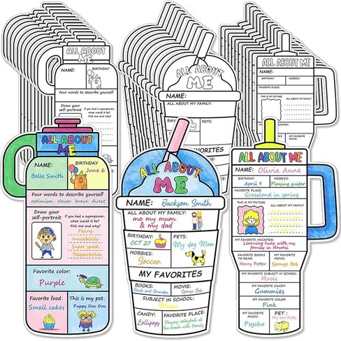 All About Me Posters - 36Pcs Water Cup Theme All About Me Star Students Posters Coloring Self-Introduction Poster for Kids Kindergarten Elementary Classroom Decor School Classroom Decor Party Supplies in Saudi Arabia