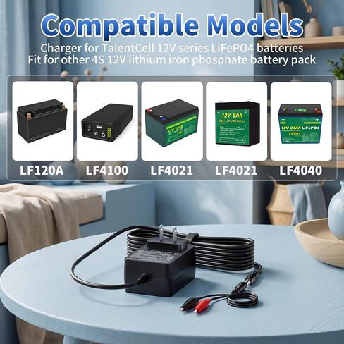 14.6V 2A LiFePO4 Battery Charger with Dual Alligator Clips Connector, 12V LiFePO4 Battery Charger for Talentcell 4S 12V Rechargeable Lithium Iron Phosphate Battery Power Adapter in Kuwait
