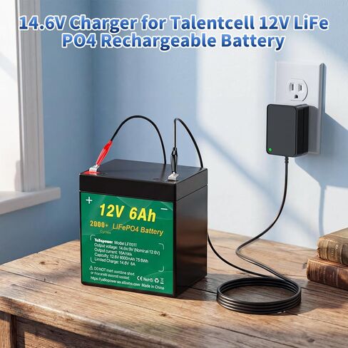 14.6V 2A LiFePO4 Battery Charger with Dual Alligator Clips Connector, 12V LiFePO4 Battery Charger for Talentcell 4S 12V Rechargeable Lithium Iron Phosphate Battery Power Adapter in Kuwait