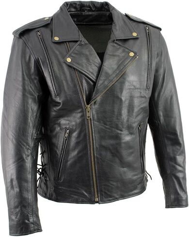 جاكيت Milwaukee Leather LKM17004 للرجال كلاسيكي فاخر أسود بفتحات تهوية من الجلد لراكبي الدراجات النارية - مقاس 5X-Large in Kuwait