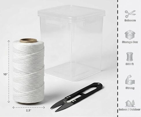 White Waxed Twine 850 Feet with Scissors & Storage Box – Strong Polyester Cord 160 LBS for Crafts, Gardening, Fishing, Camping, DIY & Outdoor Use – 1 Roll in Saudi Arabia