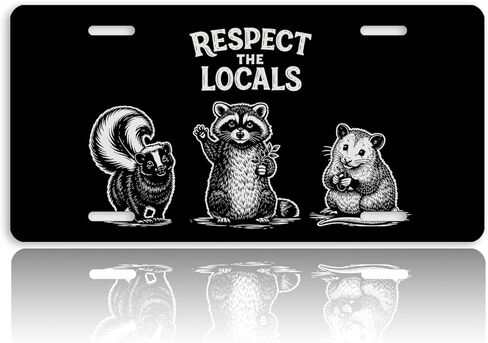 Funny Raccoon Front License Plate for Women Respect Locals Wildlife Humor Car Vanity Plates Decorative Aluminum Metal Cute Novelty License Plate Cover for Men 6x12 Inch (4 Holes) in Saudi Arabia