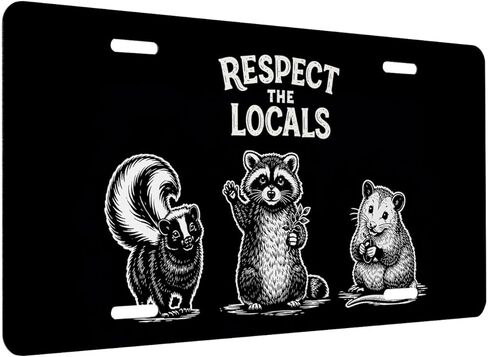 Funny Raccoon Front License Plate for Women Respect Locals Wildlife Humor Car Vanity Plates Decorative Aluminum Metal Cute Novelty License Plate Cover for Men 6x12 Inch (4 Holes) in Saudi Arabia