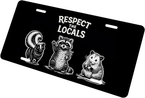Funny Raccoon Front License Plate for Women Respect Locals Wildlife Humor Car Vanity Plates Decorative Aluminum Metal Cute Novelty License Plate Cover for Men 6x12 Inch (4 Holes) in Saudi Arabia