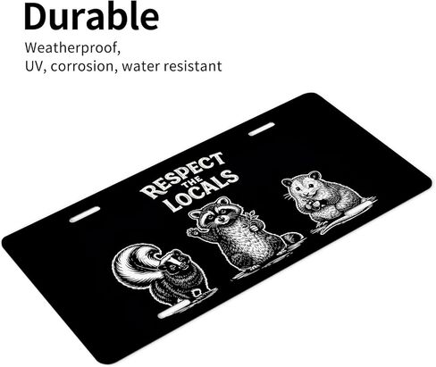 Funny Raccoon Front License Plate for Women Respect Locals Wildlife Humor Car Vanity Plates Decorative Aluminum Metal Cute Novelty License Plate Cover for Men 6x12 Inch (4 Holes) in Saudi Arabia