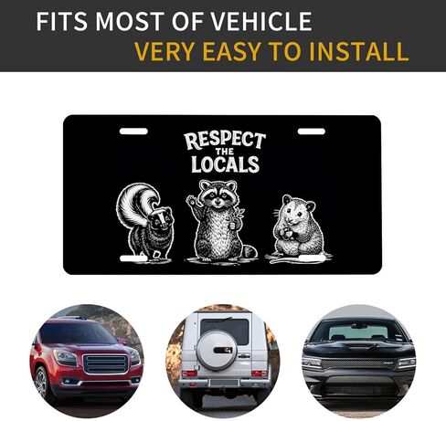 Funny Raccoon Front License Plate for Women Respect Locals Wildlife Humor Car Vanity Plates Decorative Aluminum Metal Cute Novelty License Plate Cover for Men 6x12 Inch (4 Holes) in Saudi Arabia