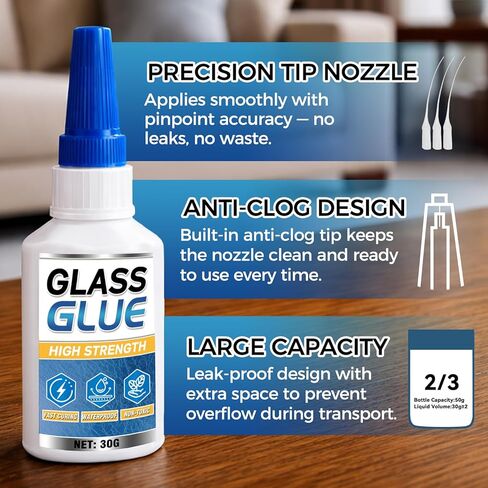 Glass Glue Clear, 30g Super Glue for Glass, Acrylic, Mirror, Jewelry, Crafts & Rhinestones Adhesive, Fast-Curing & Weatherproof in Saudi Arabia