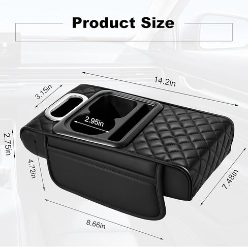 Car Armrest Cushion,5-in-1 Center Console Cover with 2 Storage Bags Cup Holder, Phone Slot for Sedans, Tissue Box Slot, Car Accessories Interior Organizers (Black) (Black-A) in Saudi Arabia