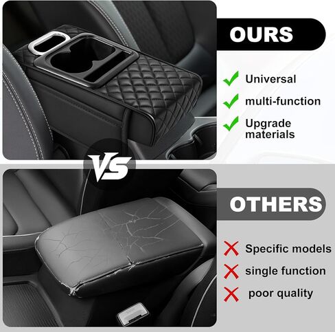 Car Armrest Cushion,5-in-1 Center Console Cover with 2 Storage Bags Cup Holder, Phone Slot for Sedans, Tissue Box Slot, Car Accessories Interior Organizers (Black) (Black-A) in Saudi Arabia