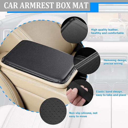 Car Center Console Cover, Soft Carbon Fiber Vehicle Armrest Seat Storage Box Mat Cushion Protector, Automotive Middle Console Arm Rest Pad Decoration, Universal for Vehicles in Kuwait