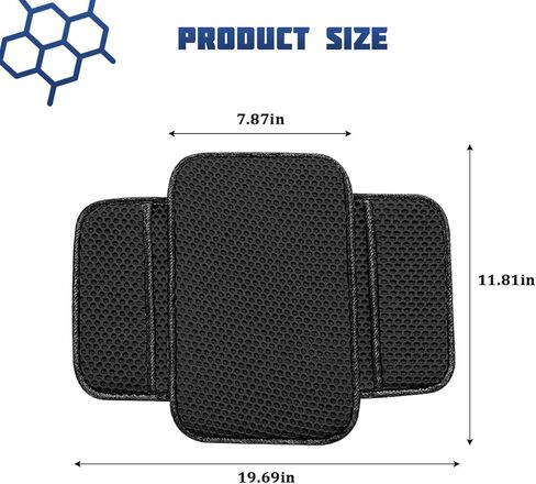 Car Center Console Cover, 3D Honeycomb Ice Silk Arm Rest Seat Box Protection Pad with 2 Storage Pocket, Breathable Automotive Middle Console Cushion Mat, Universal for Vehicles (Black) in Kuwait