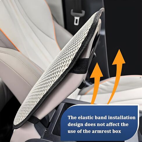 Car Center Console Cover, 3D Honeycomb Ice Silk Arm Rest Seat Box Protection Pad with 2 Storage Pocket, Breathable Automotive Middle Console Cushion Mat, Universal for Vehicles (Black) in Kuwait