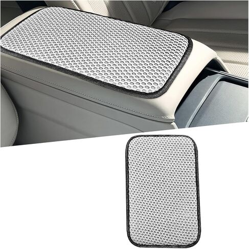 Car Center Console Cover, 3D Honeycomb Ice Silk Arm Rest Seat Box Protection Pad with 2 Storage Pocket, Breathable Automotive Middle Console Cushion Mat, Universal for Vehicles (Black) in Kuwait