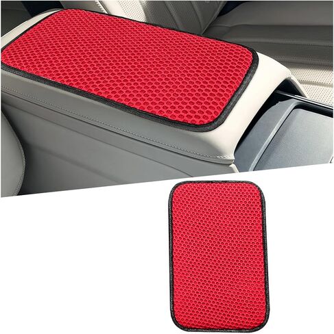 Car Center Console Cover, 3D Honeycomb Ice Silk Arm Rest Seat Box Protection Pad with 2 Storage Pocket, Breathable Automotive Middle Console Cushion Mat, Universal for Vehicles (Black) in Kuwait