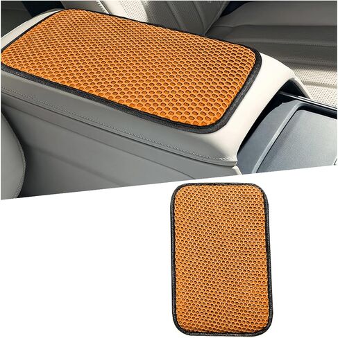 Car Center Console Cover, 3D Honeycomb Ice Silk Arm Rest Seat Box Protection Pad with 2 Storage Pocket, Breathable Automotive Middle Console Cushion Mat, Universal for Vehicles (Black) in Kuwait