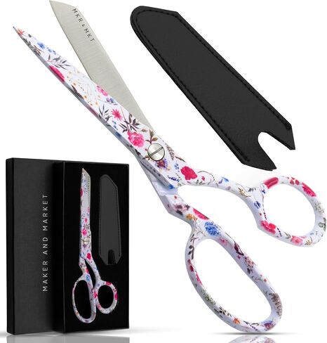 Professional Fabric Scissors - 8 Inch Heavy Duty Sharp Shears - High Carbon Stainless Steel with Pouch for Cutting Fabrics, Leather, Sewing, Tailoring, Dressmaking & Seamstress (Floral) in Saudi Arabia
