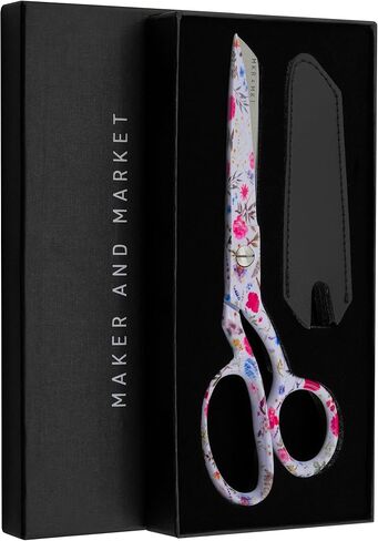 Professional Fabric Scissors - 8 Inch Heavy Duty Sharp Shears - High Carbon Stainless Steel with Pouch for Cutting Fabrics, Leather, Sewing, Tailoring, Dressmaking & Seamstress (Floral) in Saudi Arabia