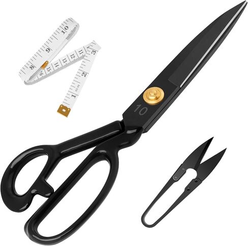 Fabric Scissors Set, 3-Piece Black Sewing & Crafting Set - Manganese Steel Sewing Scissors, Embroidery Scissors & Measuring Tape for Sewing, Fabric Cutting, Tailoring in Saudi Arabia