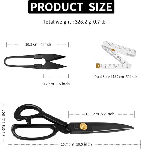 Fabric Scissors Set, 3-Piece Black Sewing & Crafting Set - Manganese Steel Sewing Scissors, Embroidery Scissors & Measuring Tape for Sewing, Fabric Cutting, Tailoring in Saudi Arabia