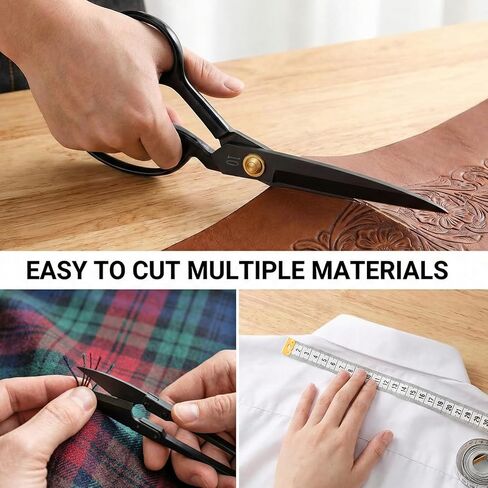 Fabric Scissors Set, 3-Piece Black Sewing & Crafting Set - Manganese Steel Sewing Scissors, Embroidery Scissors & Measuring Tape for Sewing, Fabric Cutting, Tailoring in Saudi Arabia