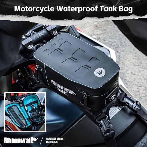 Rhinowalk Motorcycle Tank Bag, Waterproof 2L Motorbike Front Bag with Removable Liner, MOLLE System, Internal Organizer, Reflective Logo, Charging Port Design in Kuwait