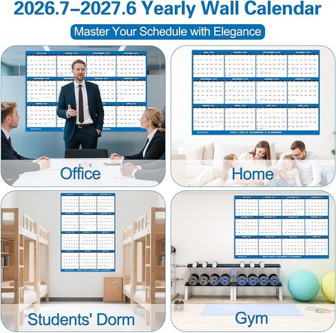 24"x36" Large Academic Wall Calendar 2026-2027, Jul 2026 - Jun 2027, 12 Months Reversible Yearly Planner, Wet & Dry Erase Laminated Erasable Large Calendar, Vertical/Horizontal Reversible, Yearly Wall Planner with Julian Dates in Saudi Arabia