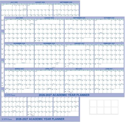 24" x 36" Academic Wall Calendar 2026-2027, July 2026 - June 2027 Folded Wet & Dry Erase, Large Wall Calendar 12 Month, Vertical/Horizontal Reversible, School Yearly Wall Planner with Julian Dates in Saudi Arabia