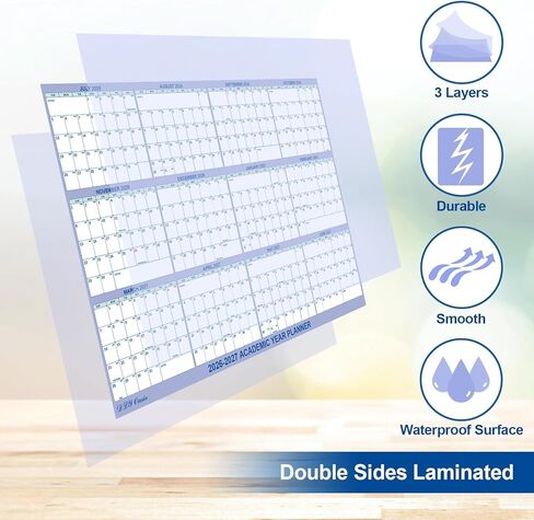24" x 36" Academic Wall Calendar 2026-2027, July 2026 - June 2027 Folded Wet & Dry Erase, Large Wall Calendar 12 Month, Vertical/Horizontal Reversible, School Yearly Wall Planner with Julian Dates in Saudi Arabia
