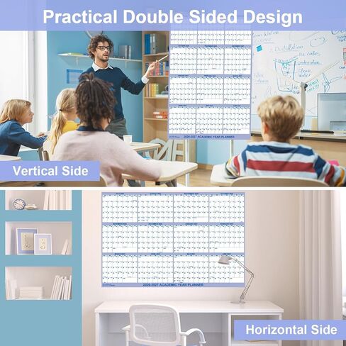 24" x 36" Academic Wall Calendar 2026-2027, July 2026 - June 2027 Folded Wet & Dry Erase, Large Wall Calendar 12 Month, Vertical/Horizontal Reversible, School Yearly Wall Planner with Julian Dates in Saudi Arabia