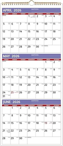 تقويم حائط 2026-2027 - تقويم 3 أشهر 2026-2027 عمودي، أبريل 2026 - يوليو 2027، تقويم حائط 3 أشهر، 11 × 26 مفتوح، تقويم 2026، طباعة كبيرة، عطلة، ورق سميك، الأولويات والملاحظات، أرجواني in Kuwait