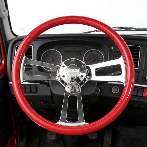 18 inch Wood Truck Steering Wheel 5 bolts 3 Spoke Aluminum Chrome Plated Steering Wheel for Semi Trailers,Trucks for Kenworth,for Peterbilt,for Volvo, for Freightliner (Blue) in Saudi Arabia