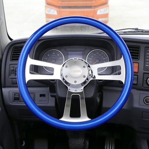 18 inch Wood Truck Steering Wheel 5 bolts 3 Spoke Aluminum Chrome Plated Steering Wheel for Semi Trailers,Trucks for Kenworth,for Peterbilt,for Volvo, for Freightliner (Blue) in Kuwait