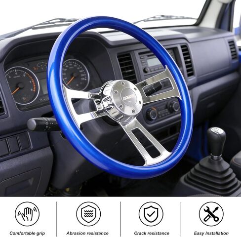 18 inch Wood Truck Steering Wheel 5 bolts 3 Spoke Aluminum Chrome Plated Steering Wheel for Semi Trailers,Trucks for Kenworth,for Peterbilt,for Volvo, for Freightliner (Blue) in Kuwait