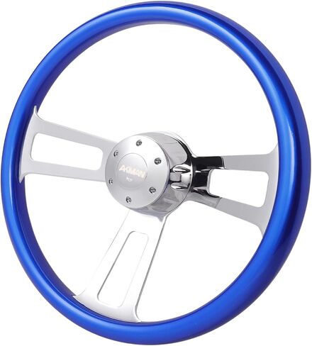 18 inch Wood Truck Steering Wheel 5 bolts 3 Spoke Aluminum Chrome Plated Steering Wheel for Semi Trailers,Trucks for Kenworth,for Peterbilt,for Volvo, for Freightliner (Blue) in Kuwait