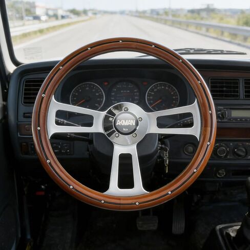 18 inch Wood Truck Steering Wheel 5 bolts 3 Spoke Aluminum Chrome Plated Steering Wheel for Semi Trailers,Trucks for Kenworth,for Peterbilt,for Volvo, for Freightliner (Blue) in Kuwait