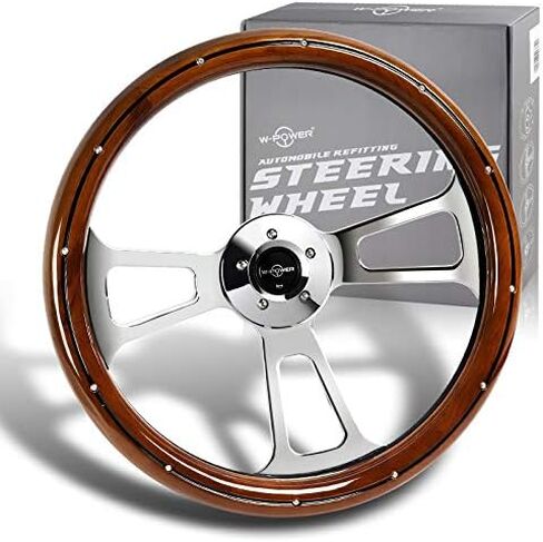 W-Power 18" Dark 5-Hole 3-Spoke Vintage Steering Wheel (Dark Wood Chrome spoke) in Kuwait