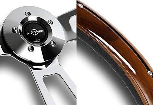 W-Power 18" Dark 5-Hole 3-Spoke Vintage Steering Wheel (Dark Wood Chrome spoke) in Kuwait