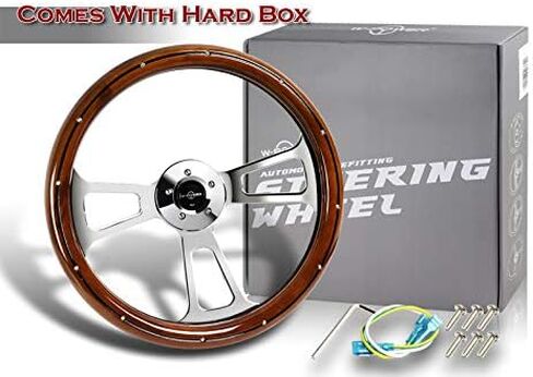 W-Power 18" Dark 5-Hole 3-Spoke Vintage Steering Wheel (Dark Wood Chrome spoke) in Kuwait