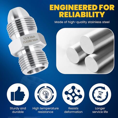 G5/8 Male to CGA580 Male Adapter, Argon Nitrogen Helium Xenon Cylinder Fitting, G5/8 to CGA580 Adapter for Accumulator Charging Kit & Hydraulic Breaker Nitrogen Charging Kit in Saudi Arabia