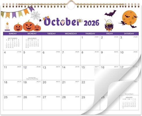 Calendar 2026-2027 - Wall Calendar 2026-2027, July 2026 - December 2027, 18-Month Wall Calendar, 15" x 11.5", Twin-Wire Binding, Holidays, Julian Dates, Thick Paper in Kuwait