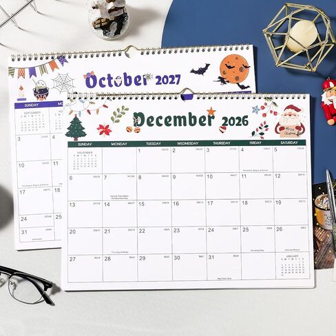 Calendar 2026-2027 - Wall Calendar 2026-2027, July 2026 - December 2027, 18-Month Wall Calendar, 15" x 11.5", Twin-Wire Binding, Holidays, Julian Dates, Thick Paper in Kuwait