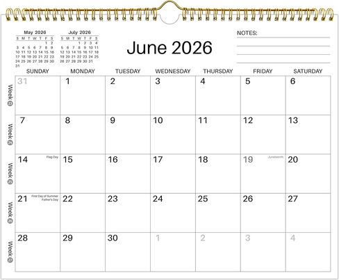 تقويم حائط 2026-2027 - يونيو 2026 - ديسمبر 2027، 19 تقويمًا شهريًا 2026-2027، 14.6 بوصة × 11.42 بوصة، مع كتل يومية كبيرة، ورق سميك، عطلات، أرقام الأسبوع وملاحظات، تصميم بسيط in Kuwait